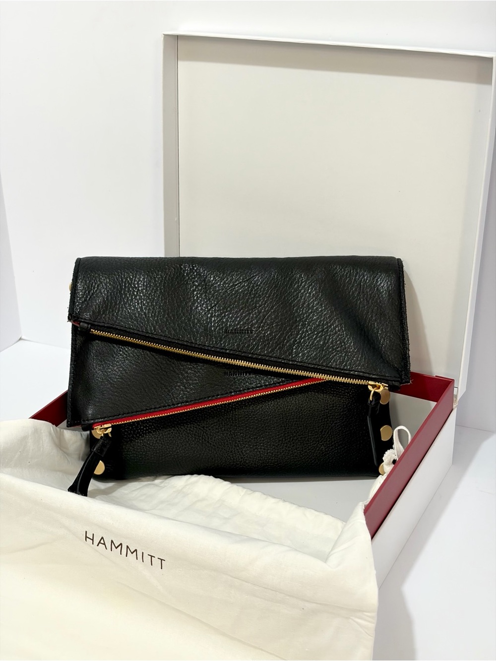 Hammitt Dillon Crossbody In Black Leather/Grey Pewter/Brushed Gold Hardware